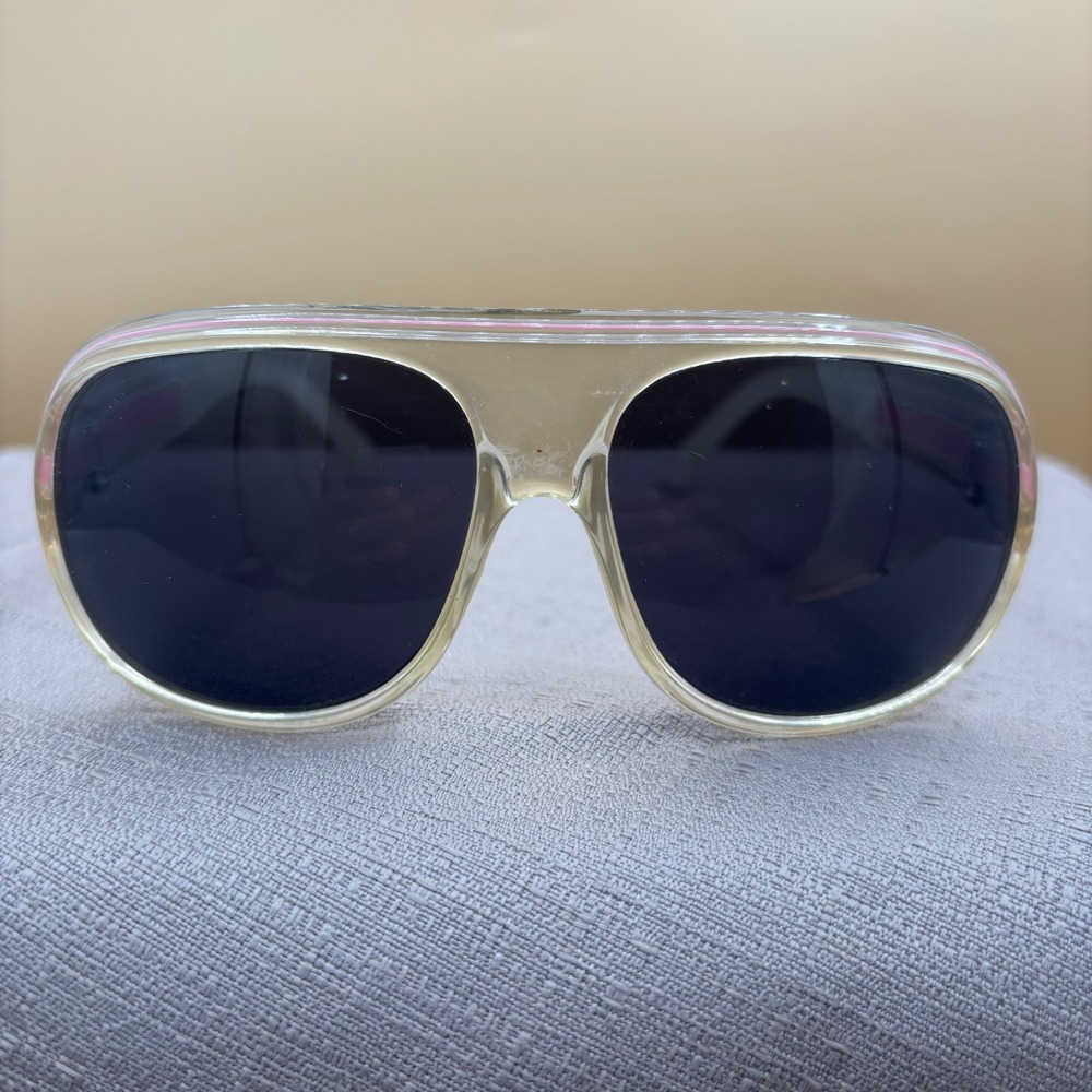 Vintage Aviator Sunglasses Women OS Clear Pink 80s Retro-Futuristic